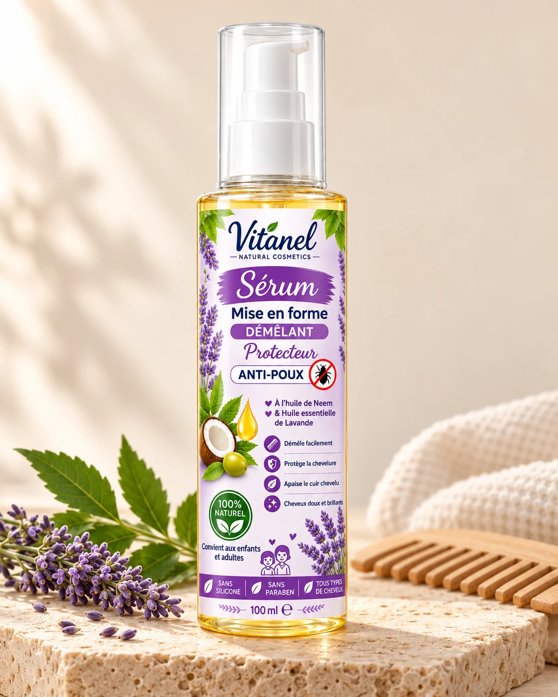 Vitanel Sérum Démêlant Protecteur Anti-Poux — Neem & Lavande 100 ml